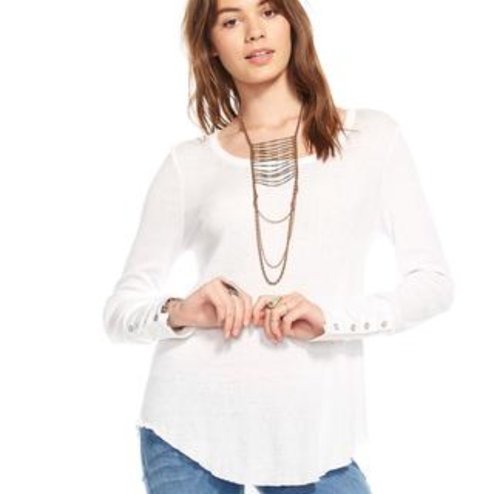 CHASER OPEN NECK BUTTON CUFF LONG SLEEVE RIB T $62